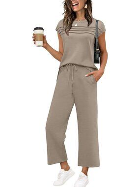 Women's Coffee 2 Piece Set Outfit Summer Lounge Sets Travel Airport Matching Set